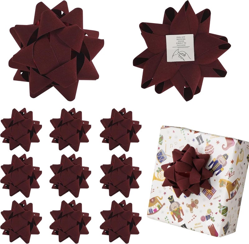 LiBongTa 4.5'' Dark Red Velvet Ribbon Gift Bow, Premade Bow for Gift Wrapping Self Adhesive, Red Bows Christmas Decorations, Wrapping Bows for Presents, Party Favor, Holiday, Wedding, Birthday-12 PCs - Image 1